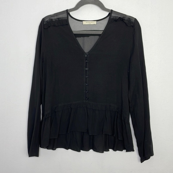 𝅺SOPHIE Rue black ruffle high low blouse - Picture 1 of 11